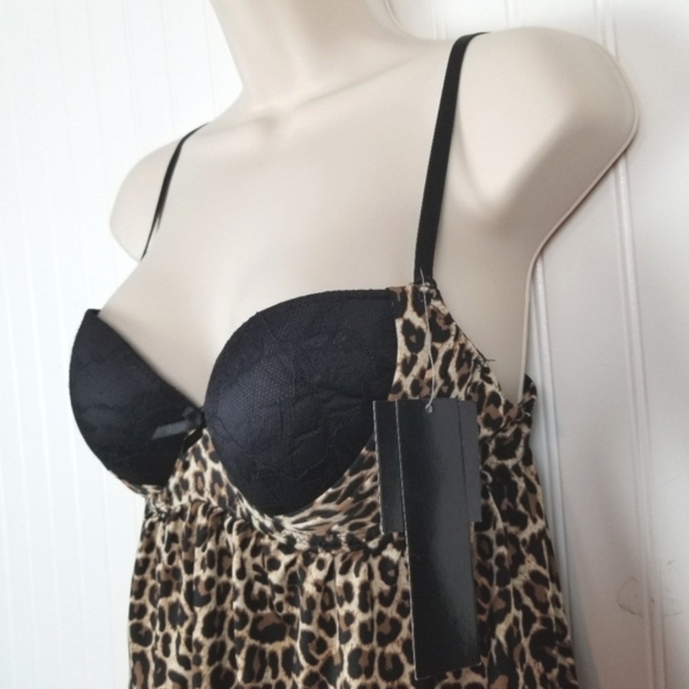 Carrie Amber Y2K Leopard Babydoll Underwire Padded Bra Intimates Lace Cheetah L - Picture 3 of 11